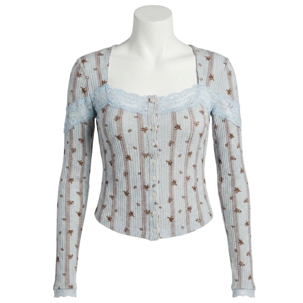 NEW FREE PEOPLE let's party cardi top in pearl blue